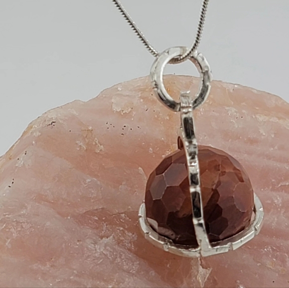 SPHERE CARNELIAN PENDANT IN STERLING SILVER METAL SNAKE CHAIN APPROX 18" - Picture 4 of 9